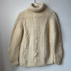 B. Altman Vintage wool cable knit fisherman sweater cream made in Greece